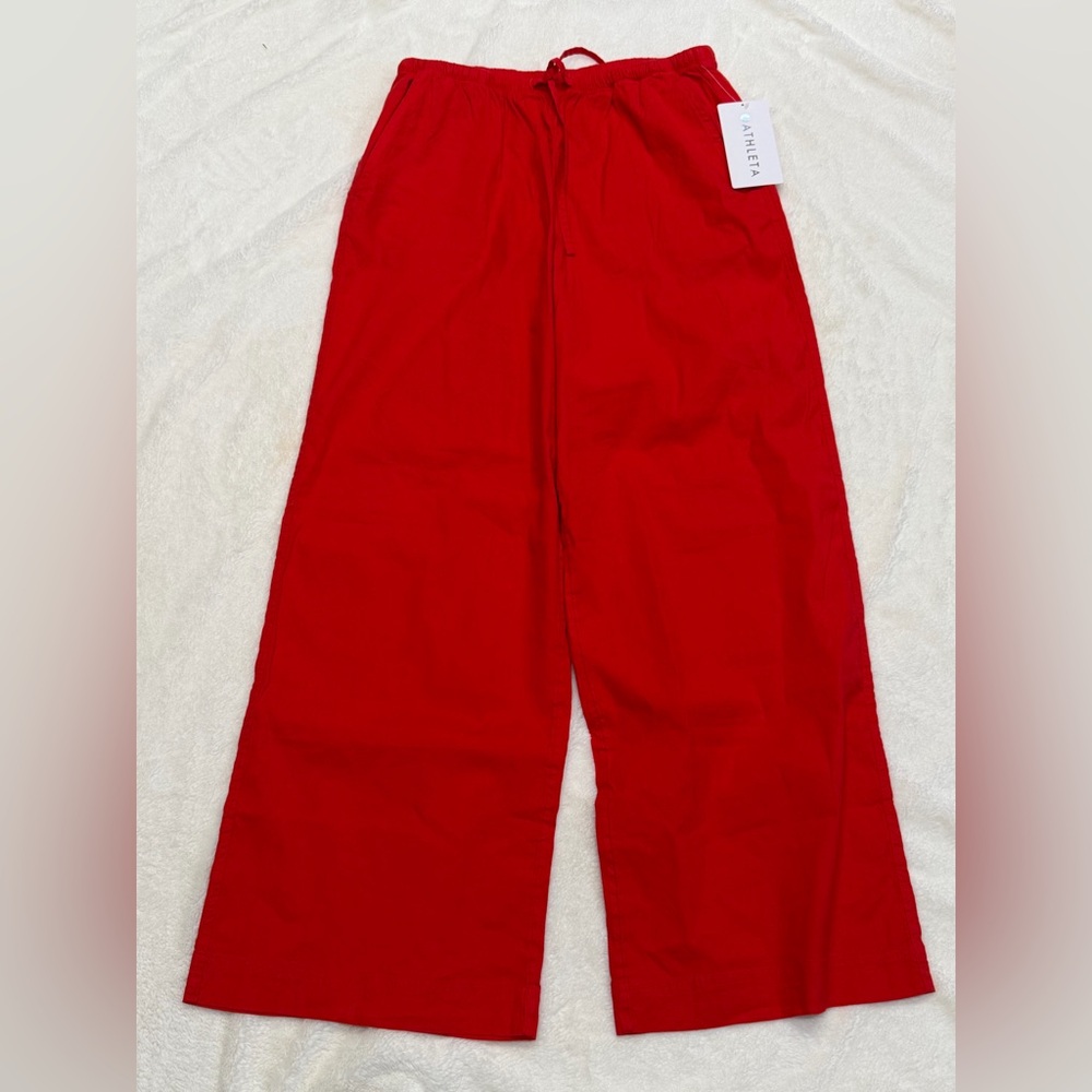 NWT  Athleta Womens Small Paradise Linen Blend Wide Leg Pant Red Drawstring - Picture 4 of 13